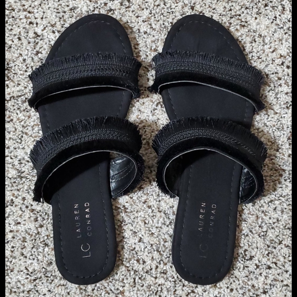 Lauren Conrad Black Fringe Slippers